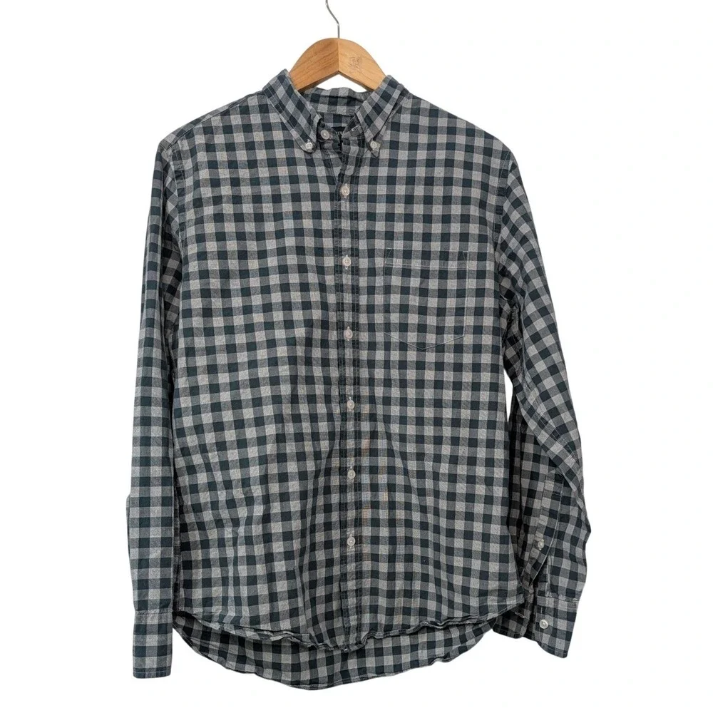 J. Crew Green‎ Gingham Button Down Shirt Mens 100% Cotton Size Med